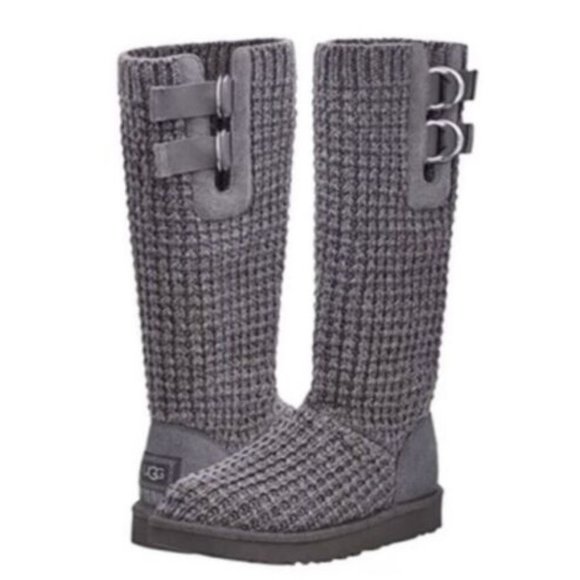UGG Australia Womens SOLENE 1112478 Size 8 Charcoal Gray Knit Tall Boots